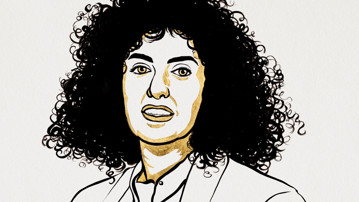Illustraterande porträtt av Narges Mohammadi.