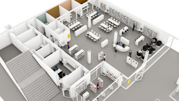3D-illustration över biblioteket på Konstnärligt campus