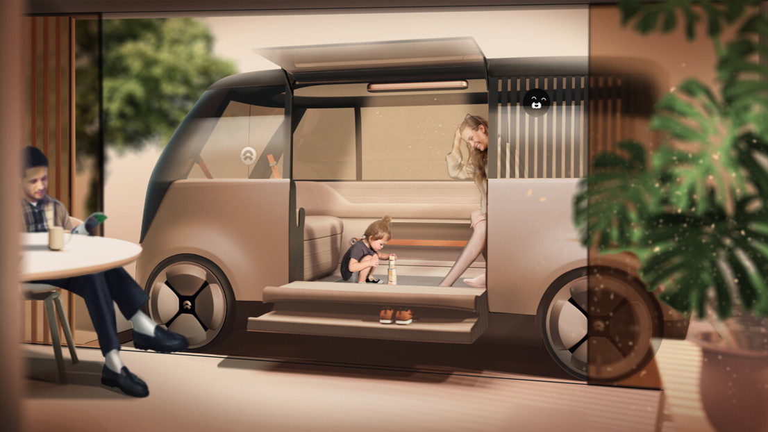 Homi provides the family with a vehicle for their daily transportation needs, and doubles as a smart assistant and physical extension to the home space.