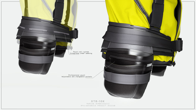Detail shot of the pouch and innovative belt pouch rail system featured in the XTR 10k belt.