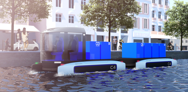 The C4 driverless catamaran designed for deliveries using inner-city waterways
