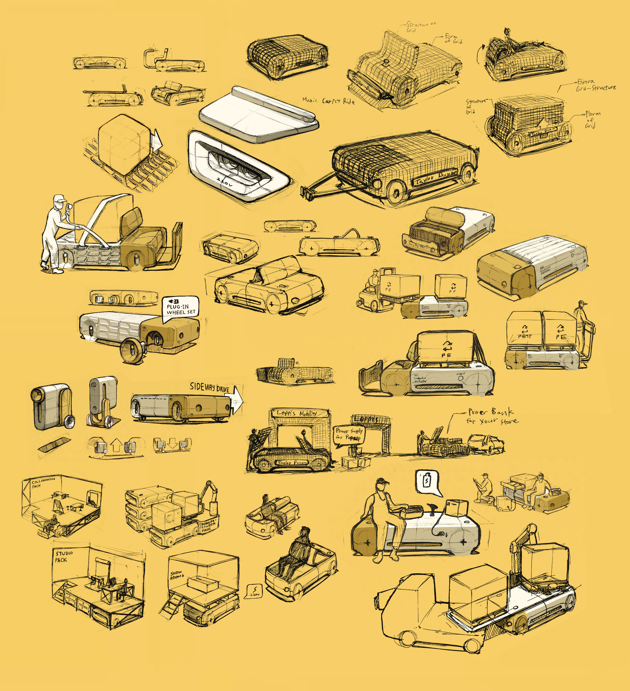 Process sketches from the developmental phase of the Collective Industry vehicle
